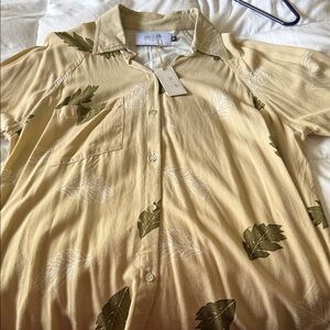 Sig Zane Beige and brown Leaf Print Blouse